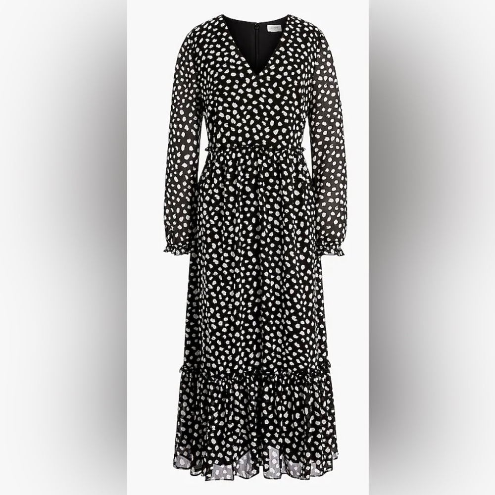 J. Crew Factory Crinkle V neck midi dress BA826 Black and White S